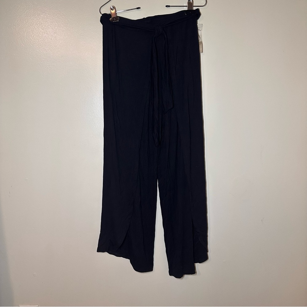 Como Vintage Womens Black Wrap Front Wide Leg Tie Waist Pants Size Small NWT